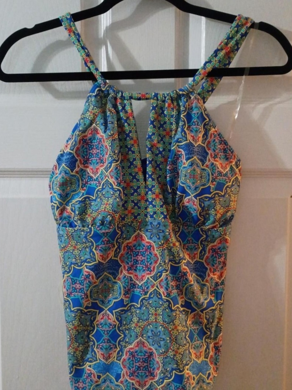 Blue Mosaic-Print Tankini Top